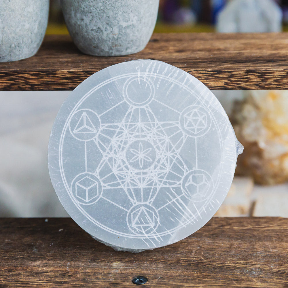 Reikistal Selenite Round Plate