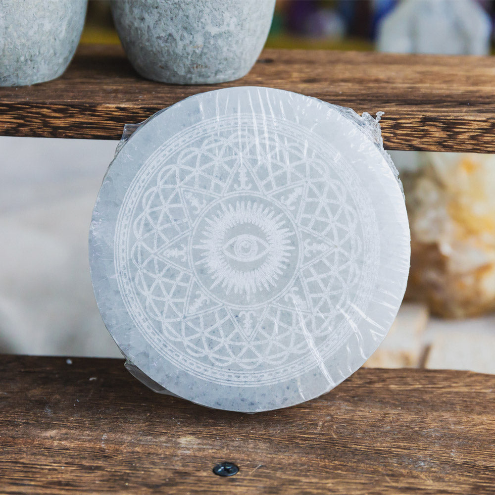 Reikistal Selenite Round Plate