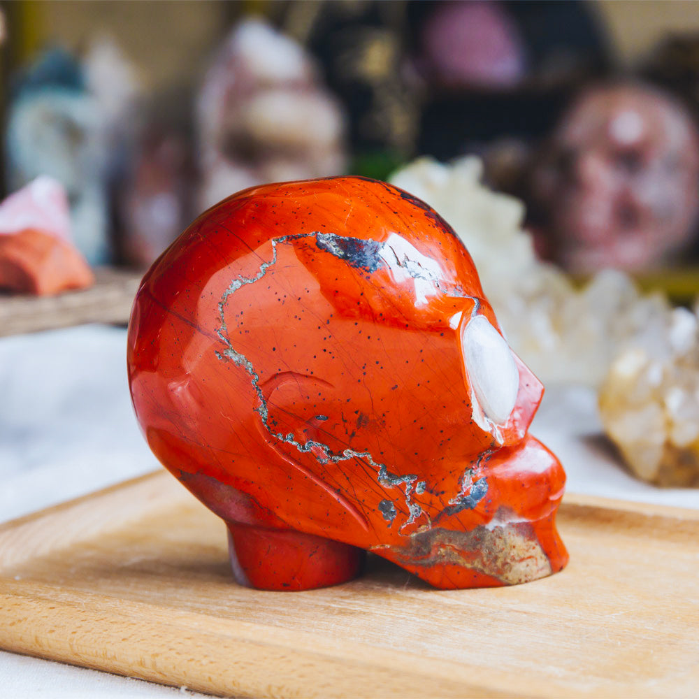 Reikistal Red Jasper Alien Skull With Moonstone Eye