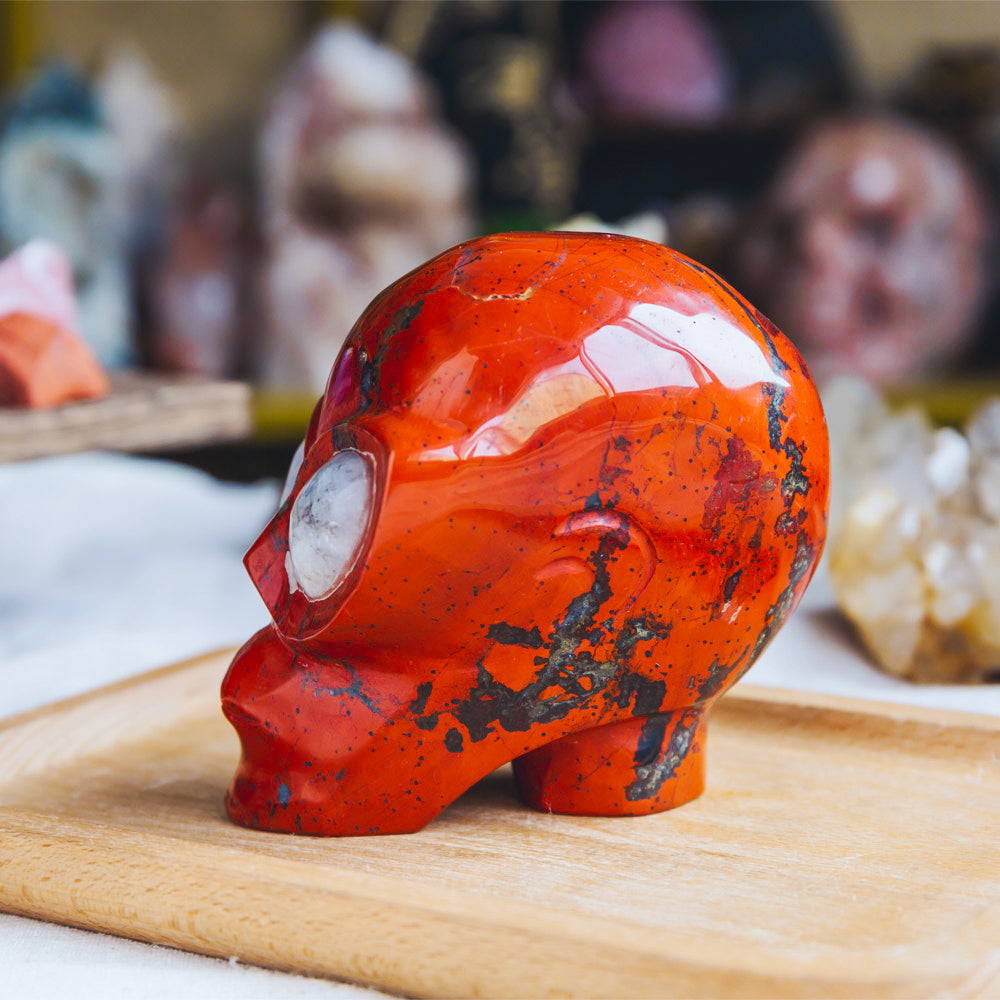 Reikistal Red Jasper Alien Skull With Moonstone Eye