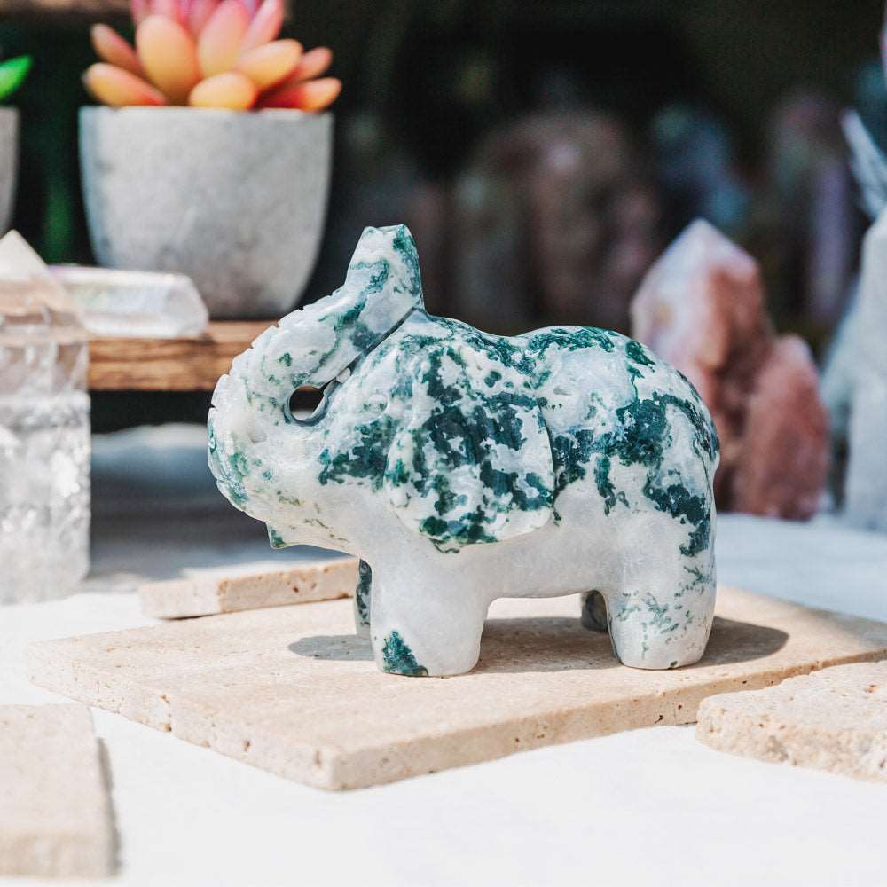 Reikistal 4'' Moss Agate Elephant