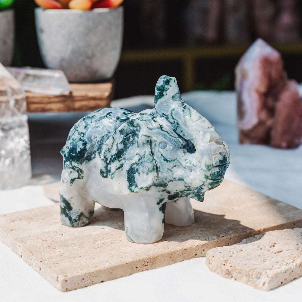 Reikistal 4'' Moss Agate Elephant