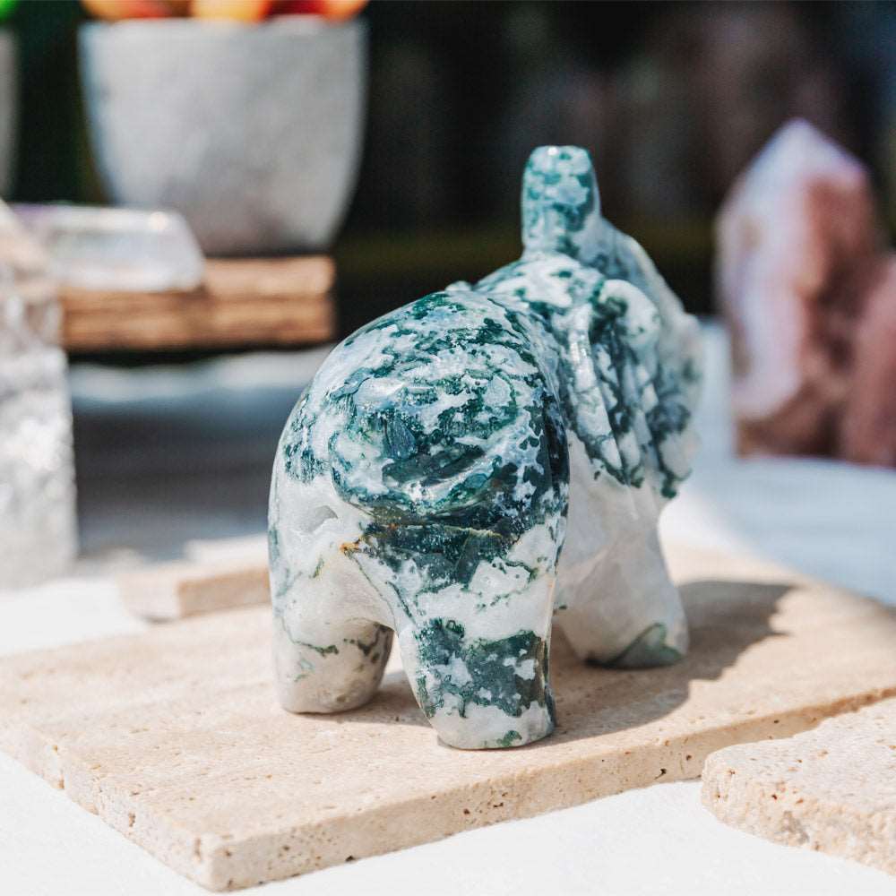 Reikistal 4'' Moss Agate Elephant