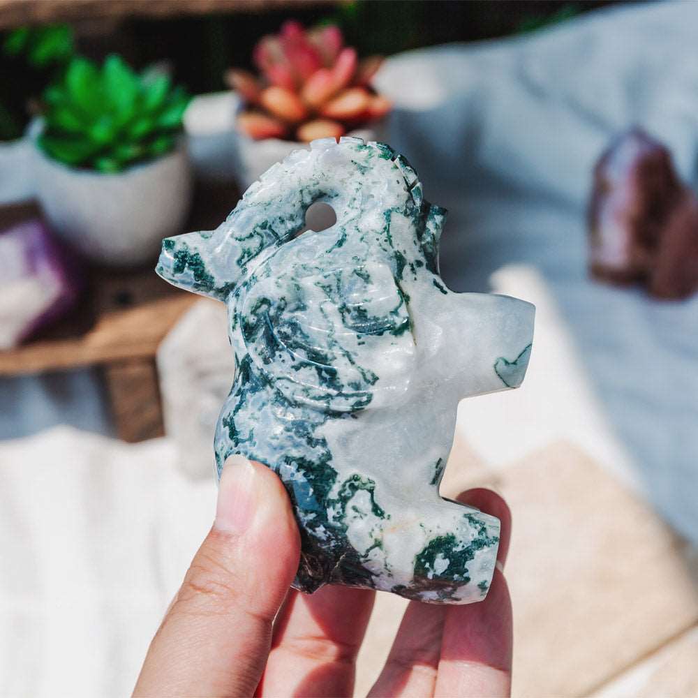 Reikistal 4'' Moss Agate Elephant