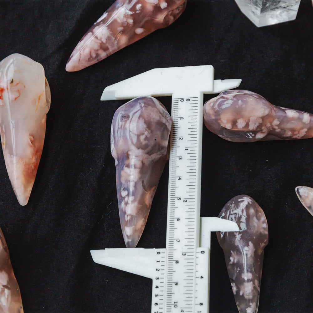 Reikistal Flower Agate Raven Skull