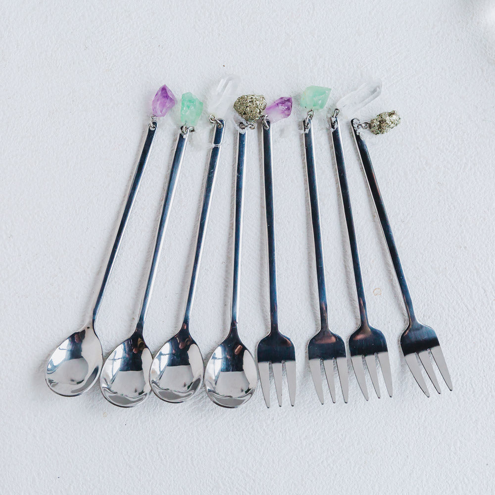 Reikistal Creative Natural Crystal Hanging Coffee Fork And Spoon Set