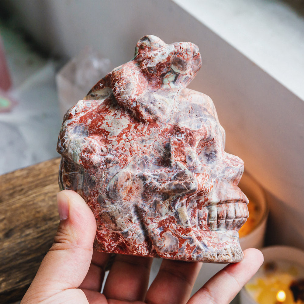 Reikistal Indonesia Jasper Skull With Snake