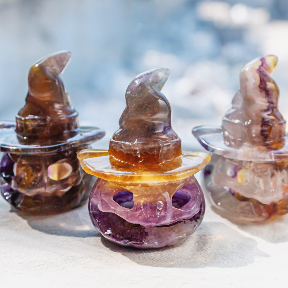 Reikicrysta Fluorite Pumpkin Lantern