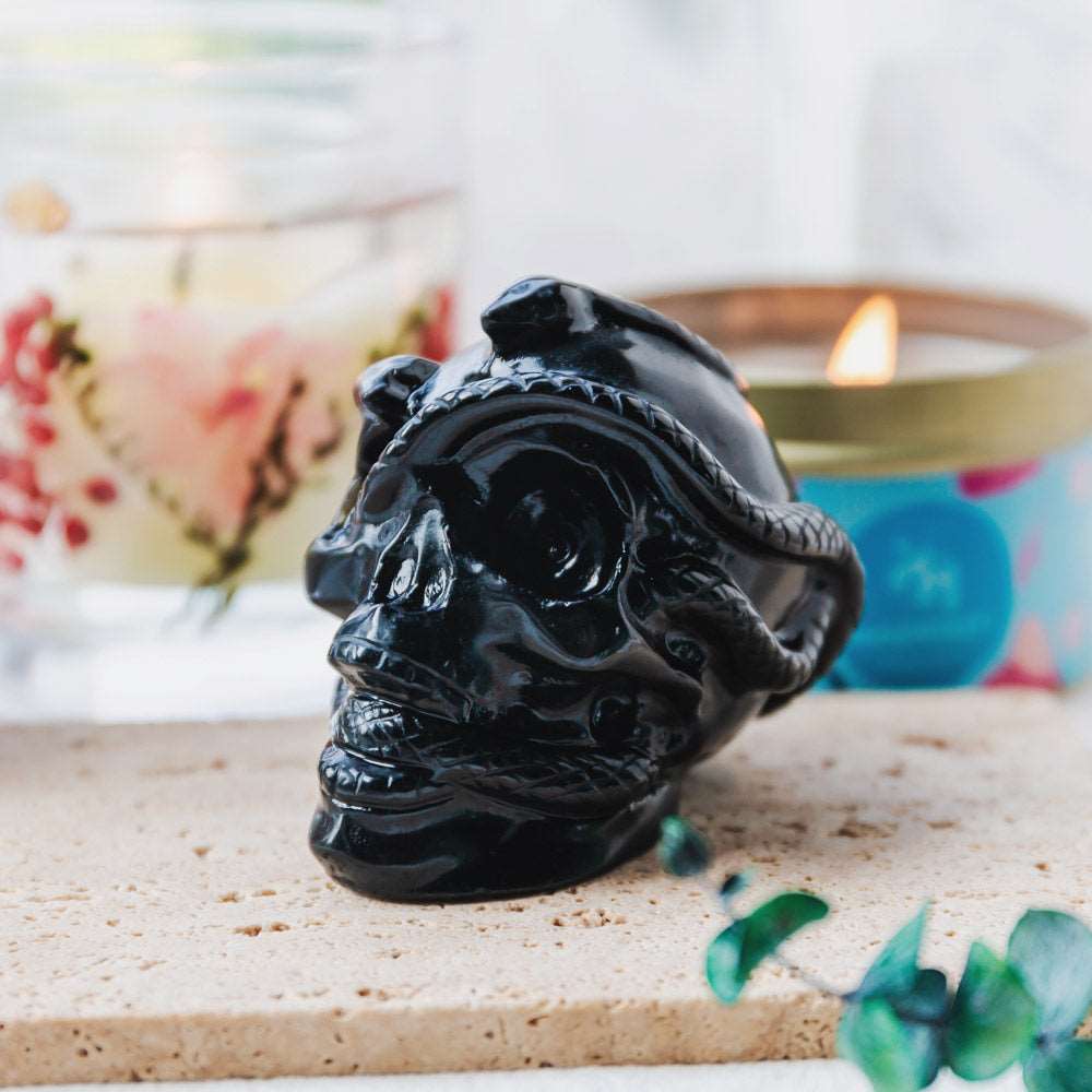 Reikistal 2.5'' Black Obsidian Skull With Snake