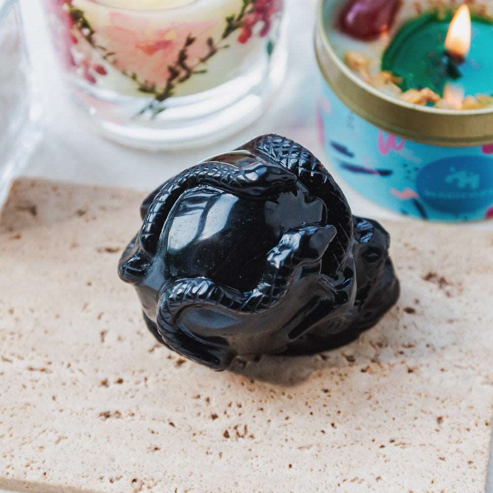 Reikistal 2.5'' Black Obsidian Skull With Snake