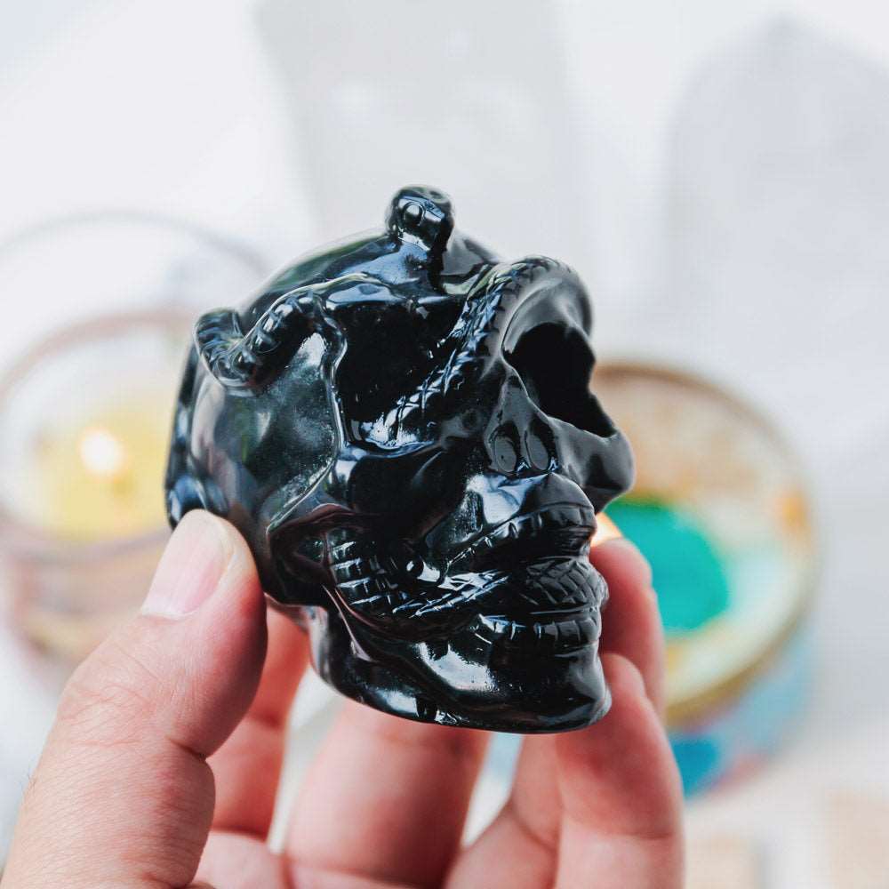 Reikistal 2.5'' Black Obsidian Skull With Snake