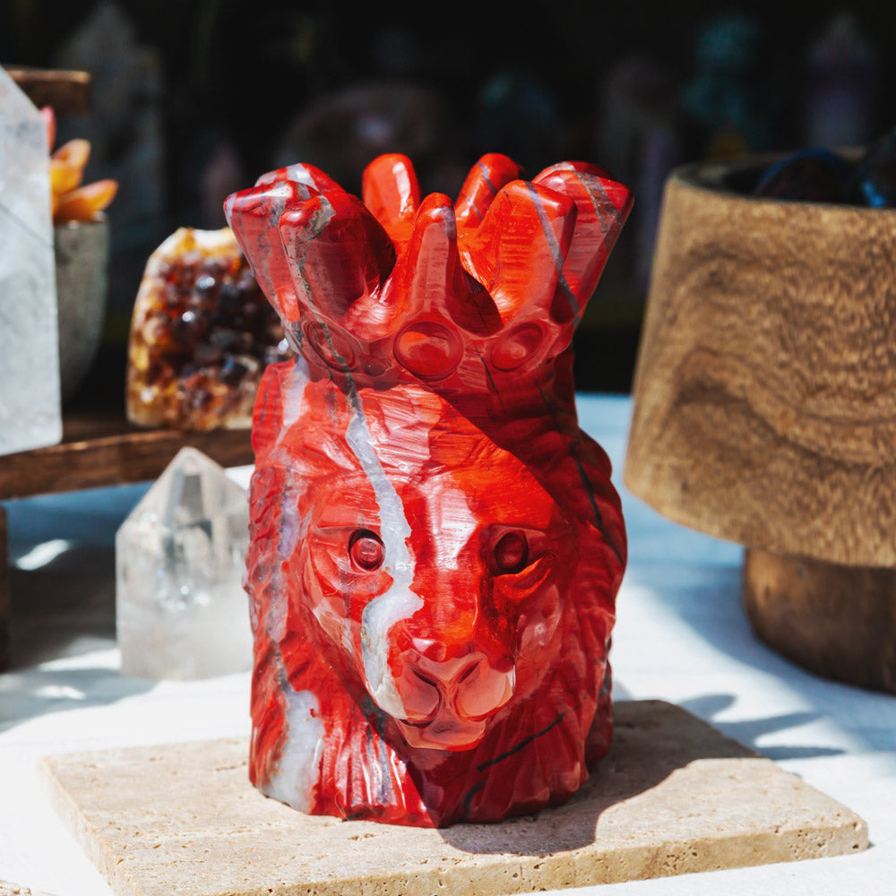 Reikistal Red Jasper Lion Head