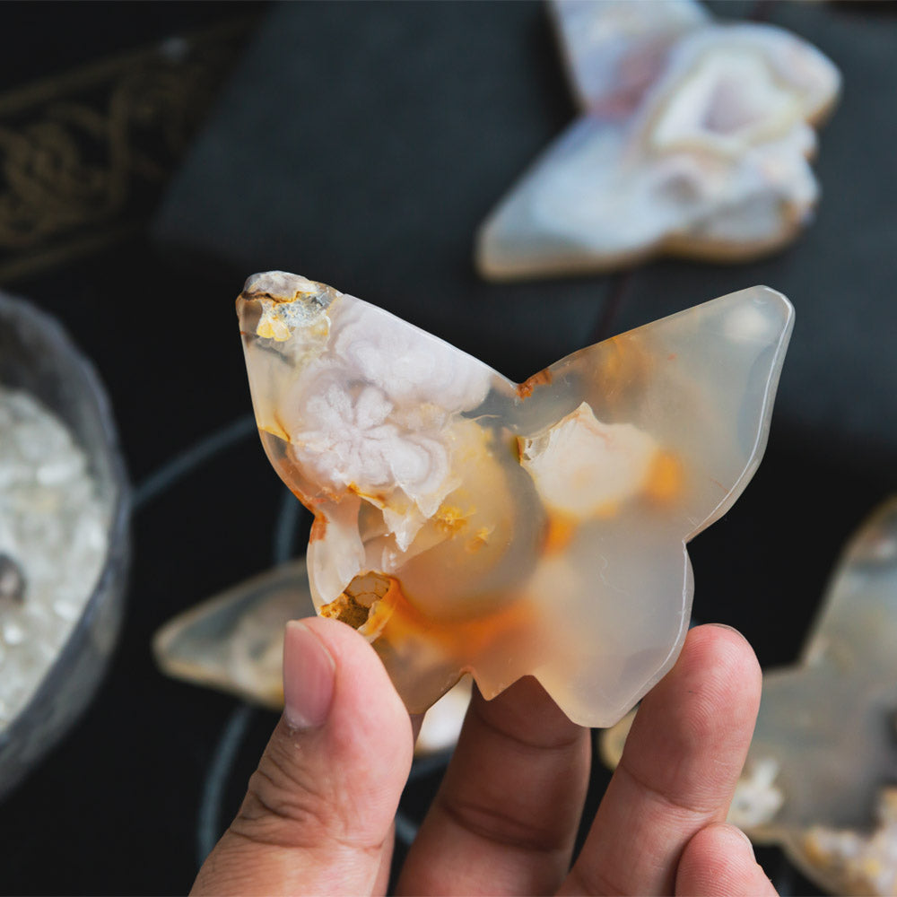 Reikistal Flower Agate Butterfly Slice