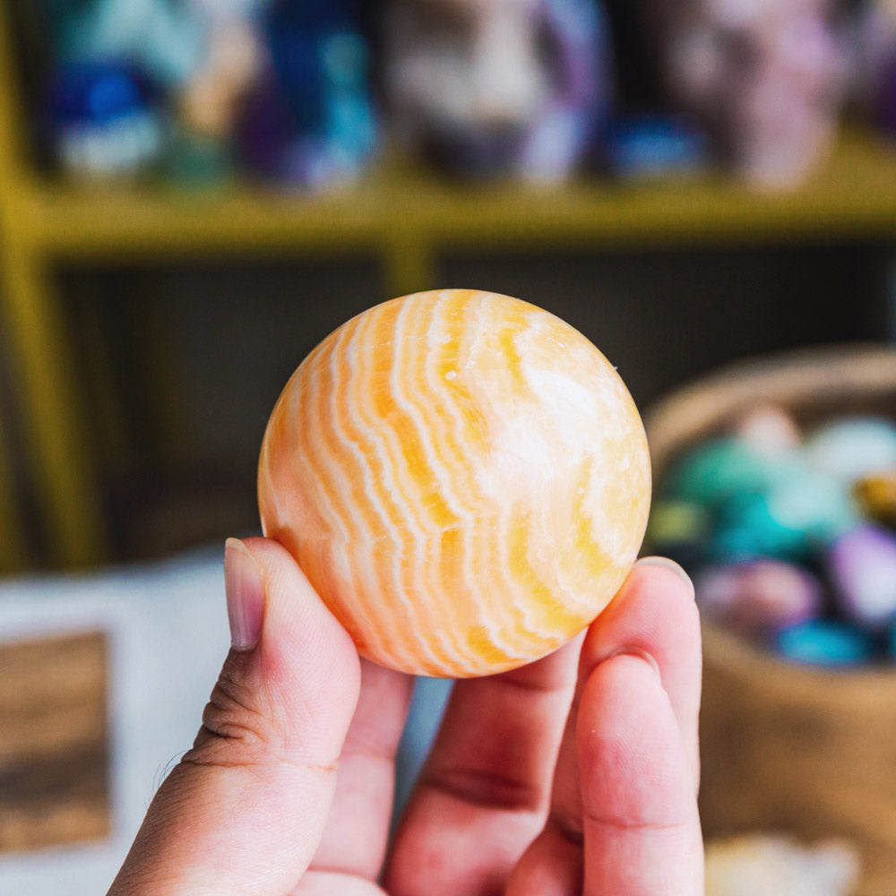 Reikistal Banding Orange Calcite Sphere