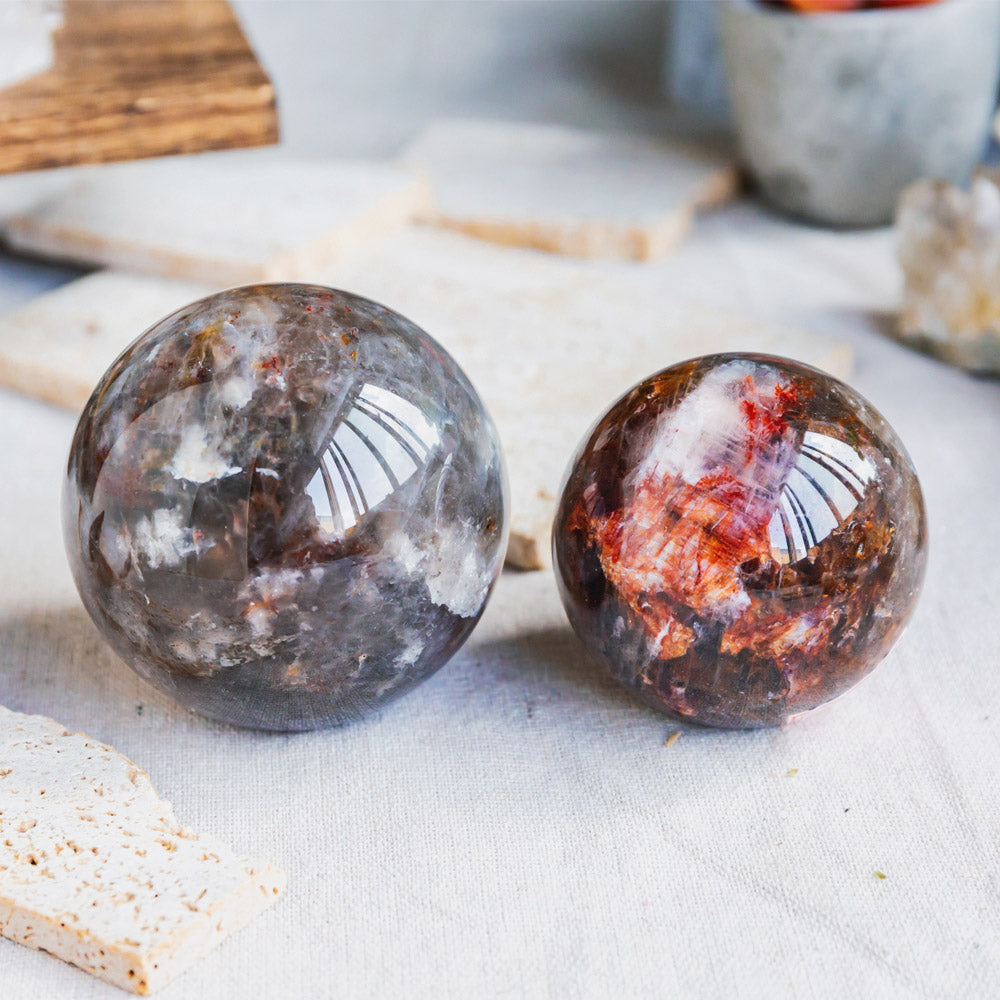 Reikistal Smoky Quartz With Red Hematoid Sphere