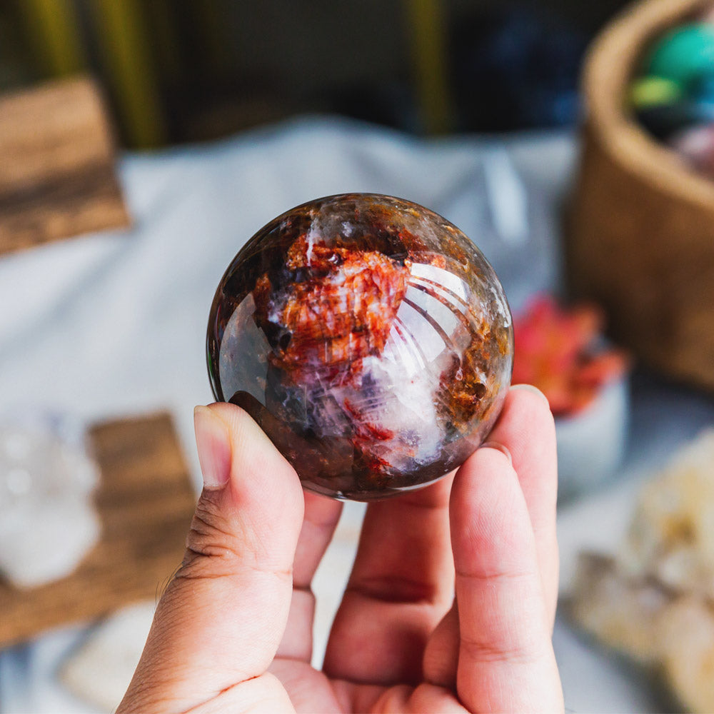 Reikistal Smoky Quartz With Red Hematoid Sphere