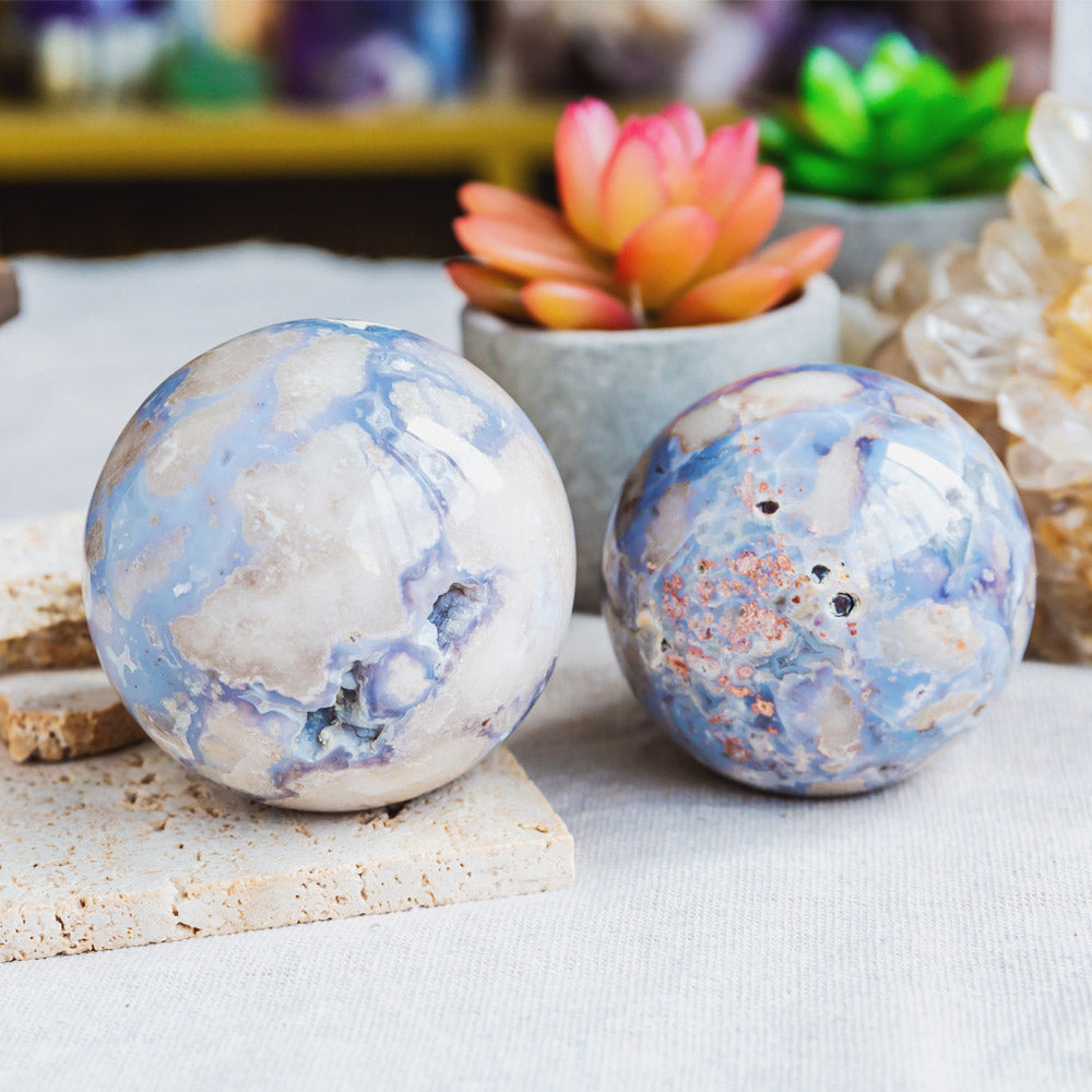 Reikistal Blue Flower Agate Sphere