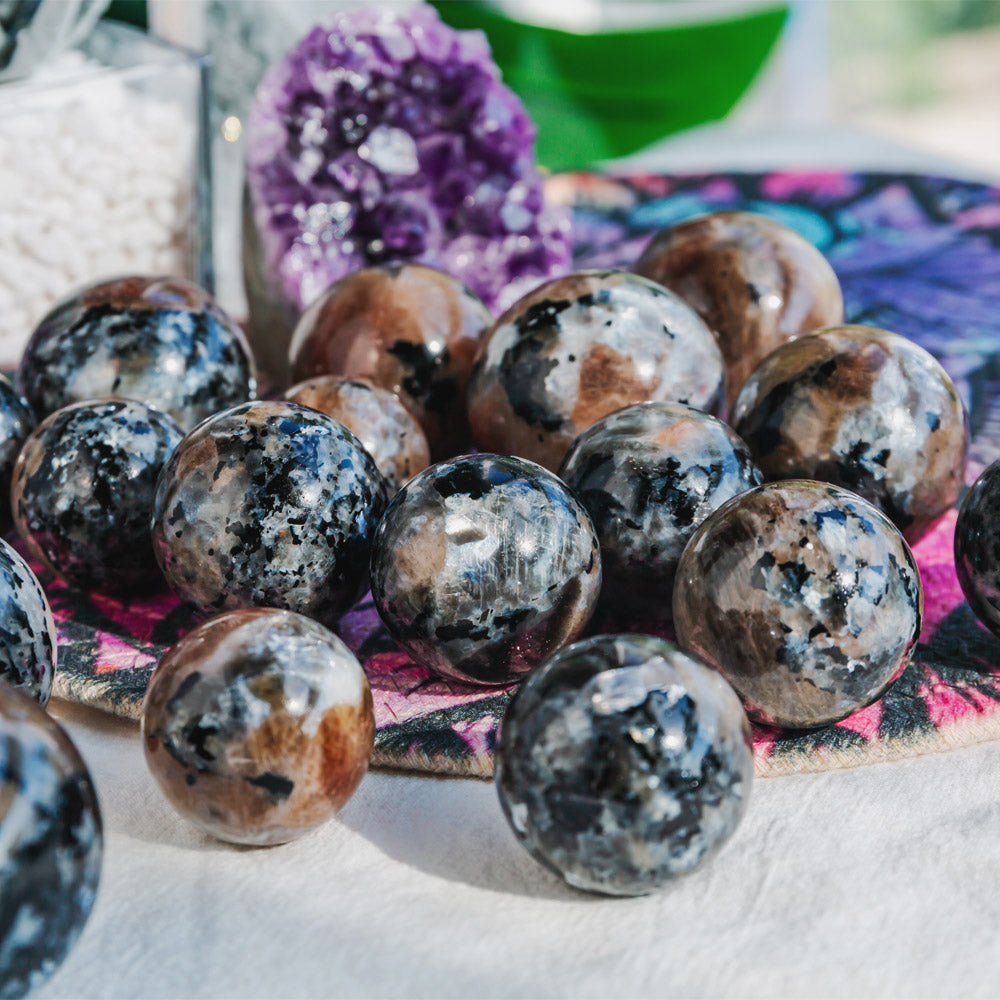 Reikistal Black Moonstone With Tourmaline Sphere