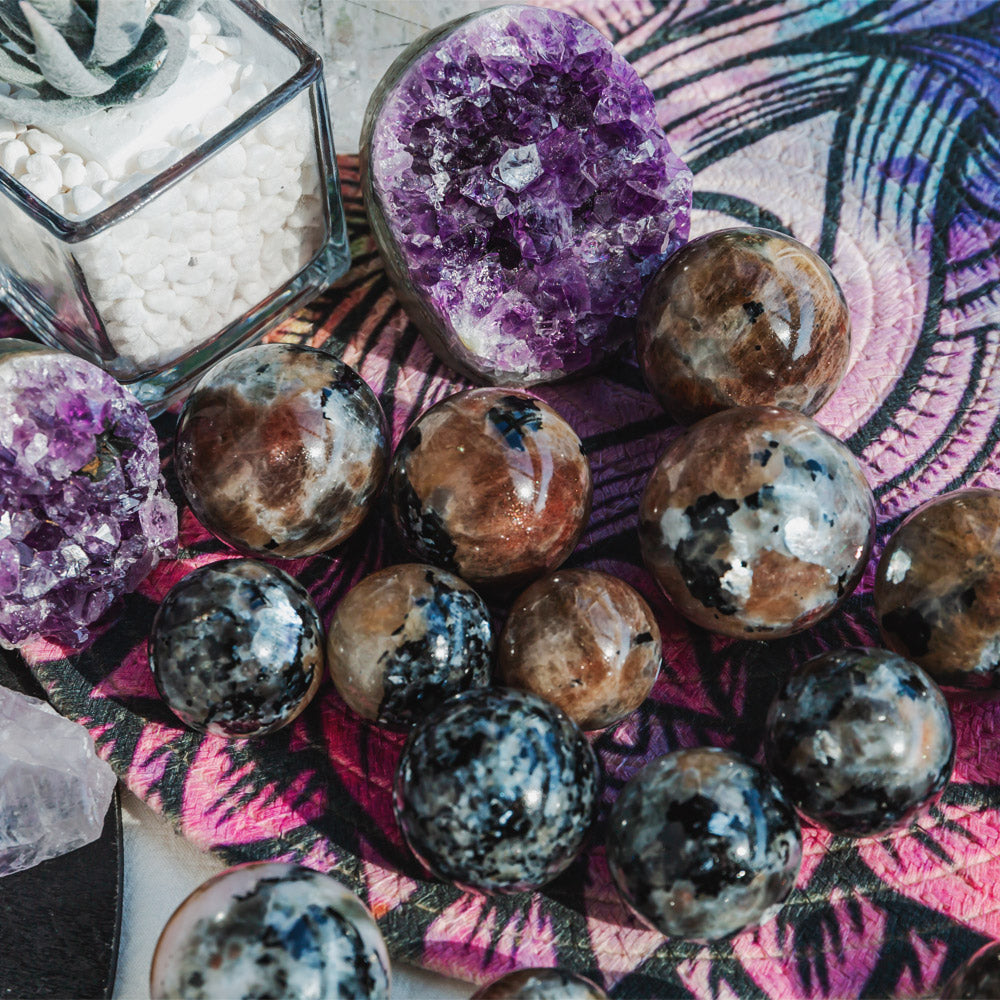 Reikistal Black Moonstone With Tourmaline Sphere