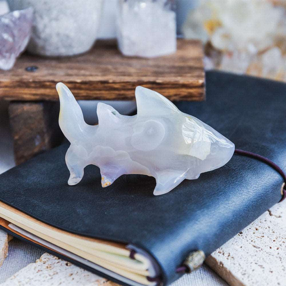 Reikistal 2.5'' Flower Agate Shark