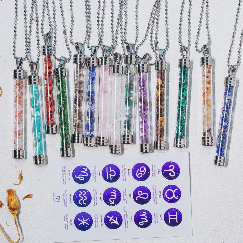 Reikistal【Zodiac】Natural Crystal Chips Wishing Bottle Necklace