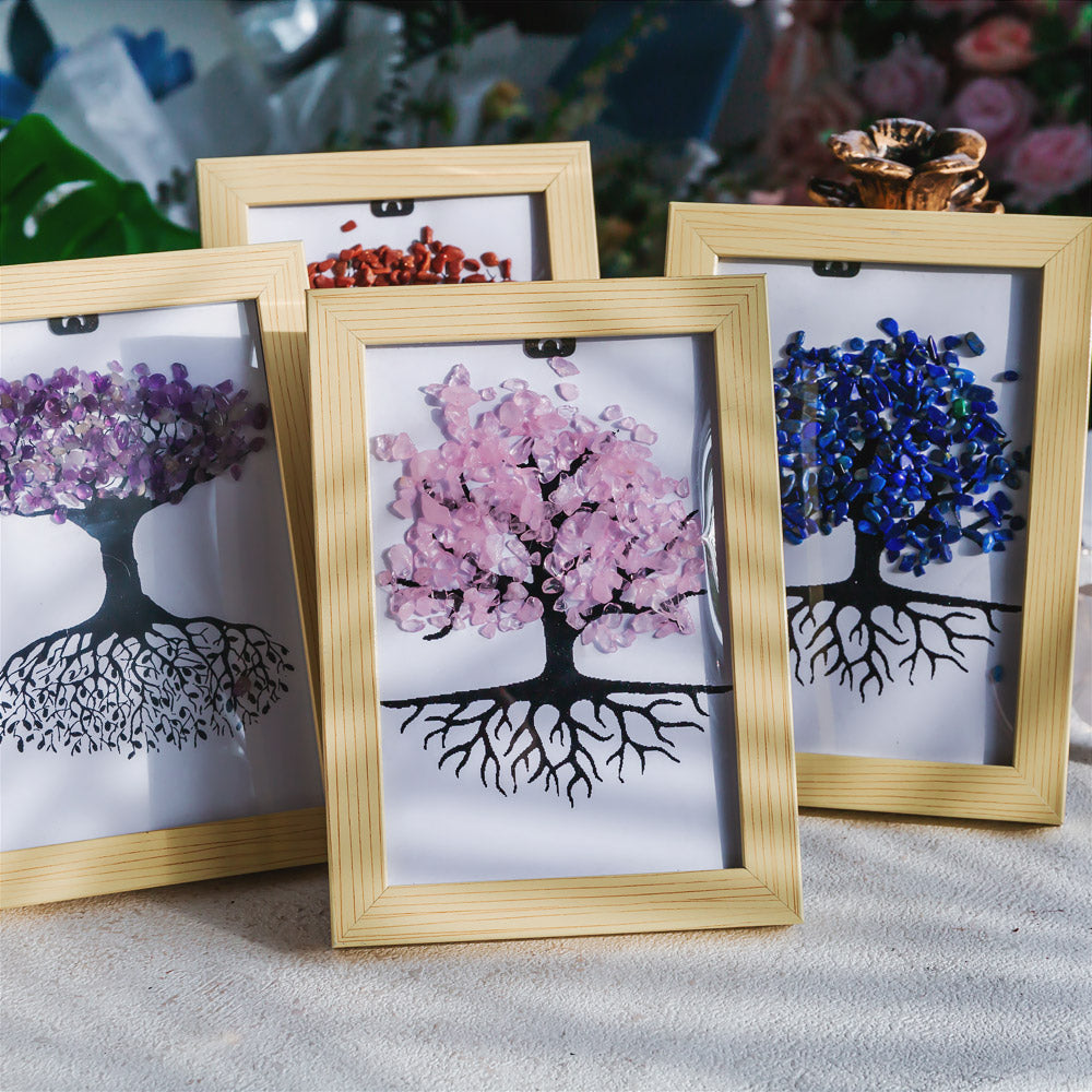 Reikistal Natural Crystal Tree Decorative Painting, Crystal Gravel Photo Frame, Crystal Gifts, Home Decoration, Reiki Healing, Crystal Crushed Stone Decorative Painting Crystal Picture Frame - Home Decoration Crystal Gift