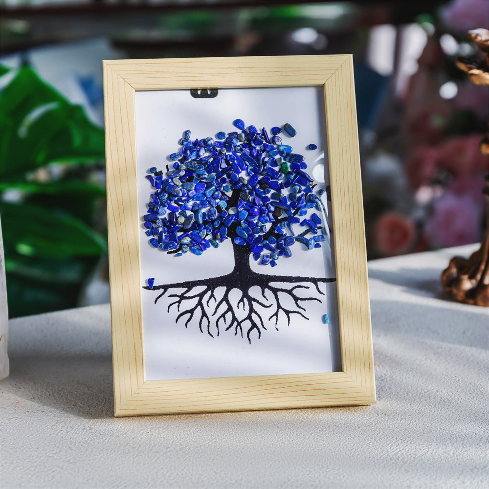Reikistal Natural Crystal Tree Decorative Painting, Crystal Gravel Photo Frame, Crystal Gifts, Home Decoration, Reiki Healing, Crystal Crushed Stone Decorative Painting Crystal Picture Frame - Home Decoration Crystal Gift