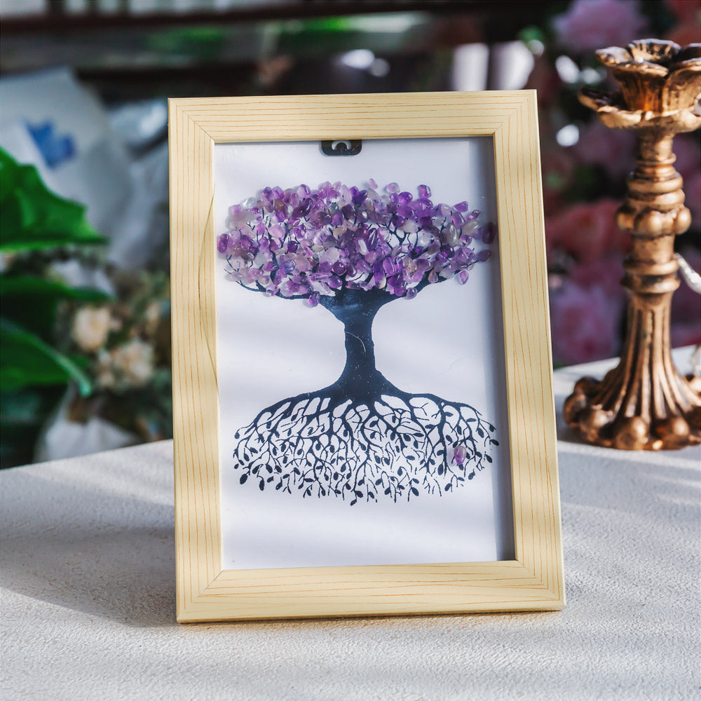 Reikistal Natural Crystal Tree Decorative Painting, Crystal Gravel Photo Frame, Crystal Gifts, Home Decoration, Reiki Healing, Crystal Crushed Stone Decorative Painting Crystal Picture Frame - Home Decoration Crystal Gift