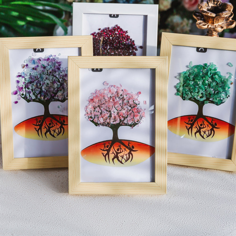 Reikistal Natural Crystal Tree Decorative Painting, Crystal Gravel Photo Frame, Crystal Gifts, Home Decoration, Reiki Healing, Crystal Crushed Stone Decorative Painting Crystal Picture Frame - Home Decoration Crystal Gift