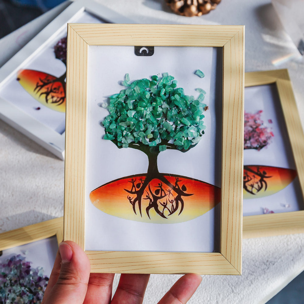 Reikistal Natural Crystal Tree Decorative Painting, Crystal Gravel Photo Frame, Crystal Gifts, Home Decoration, Reiki Healing, Crystal Crushed Stone Decorative Painting Crystal Picture Frame - Home Decoration Crystal Gift