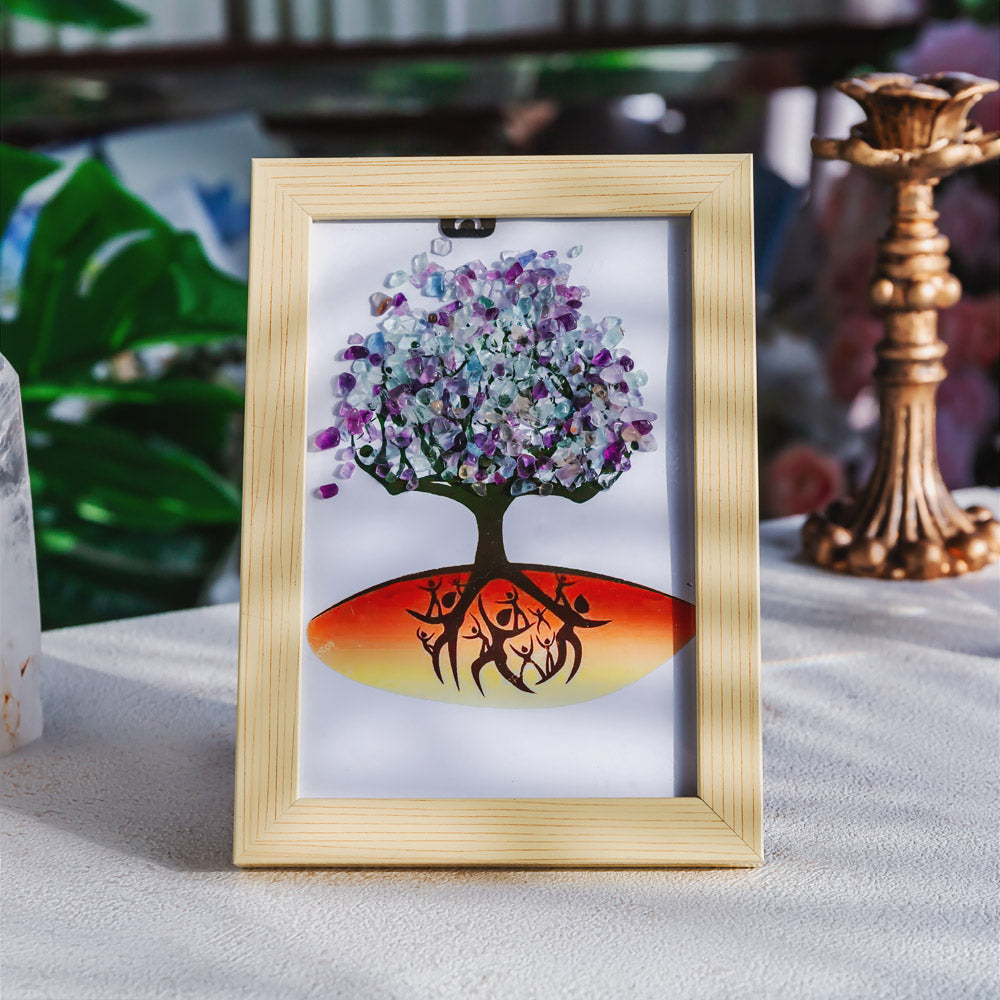 Reikistal Natural Crystal Tree Decorative Painting, Crystal Gravel Photo Frame, Crystal Gifts, Home Decoration, Reiki Healing, Crystal Crushed Stone Decorative Painting Crystal Picture Frame - Home Decoration Crystal Gift