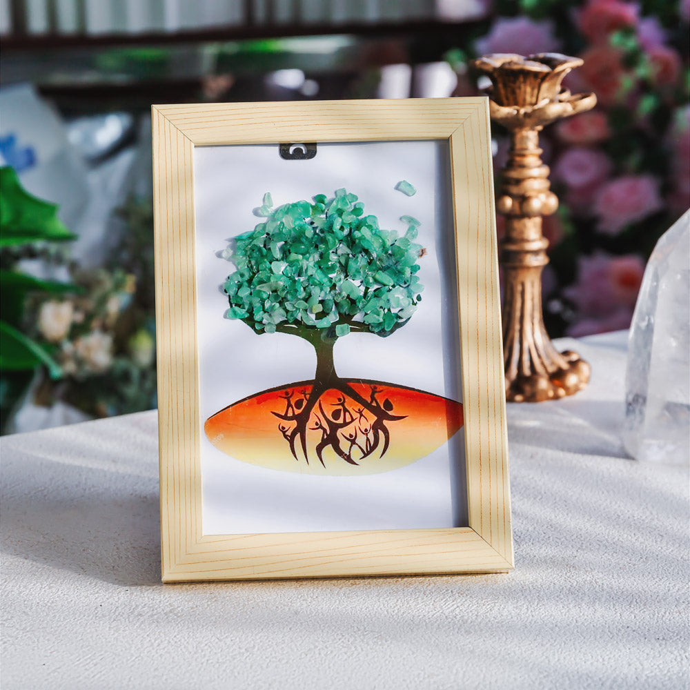 Reikistal Natural Crystal Tree Decorative Painting, Crystal Gravel Photo Frame, Crystal Gifts, Home Decoration, Reiki Healing, Crystal Crushed Stone Decorative Painting Crystal Picture Frame - Home Decoration Crystal Gift