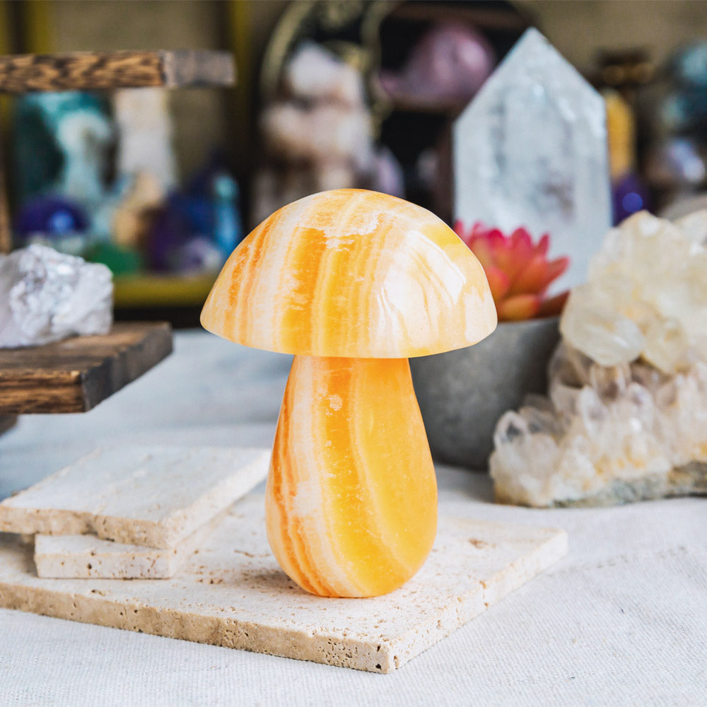 Reikistal Banding Orange Calcite Mushroom