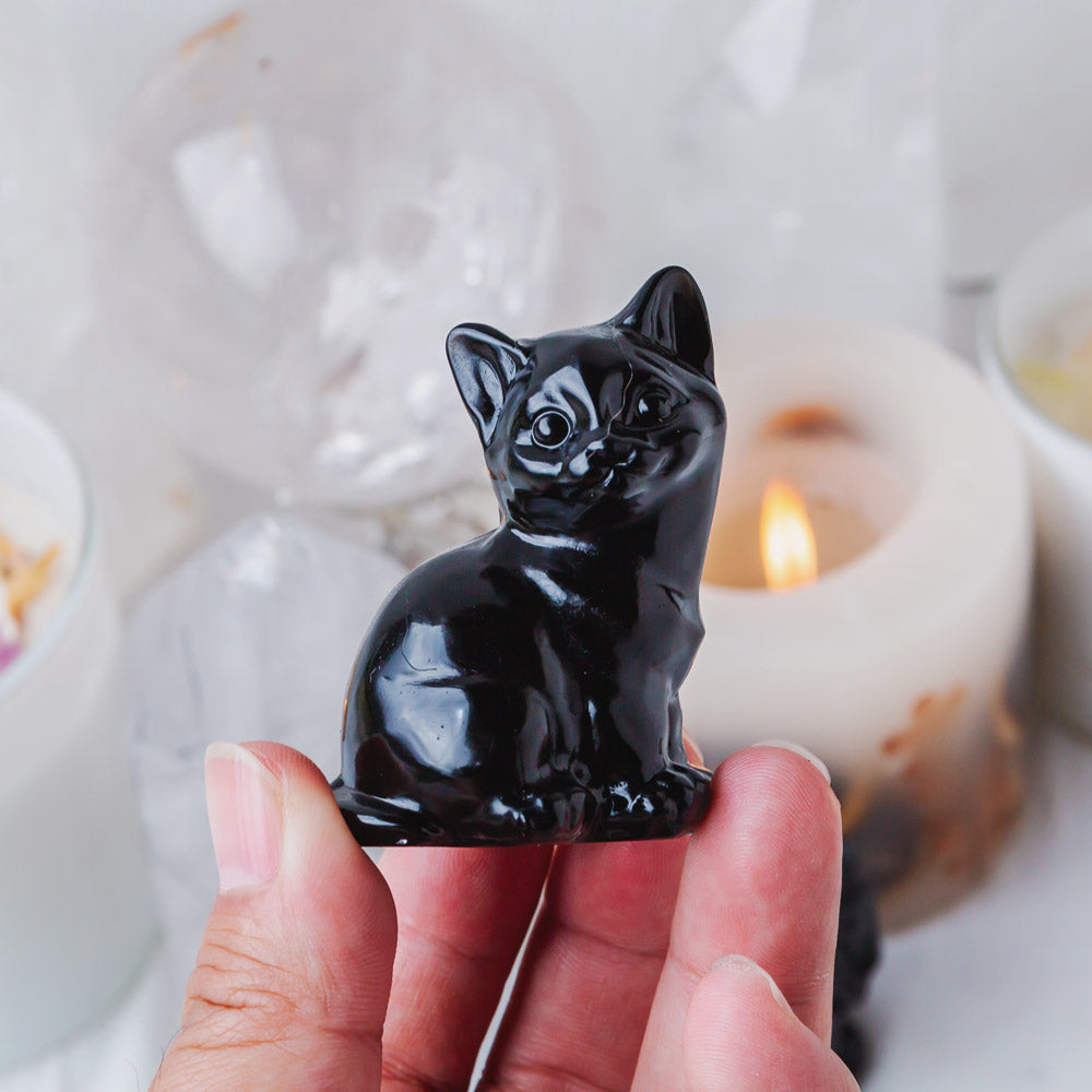 Reikistal 2" Black Obsidian Cat