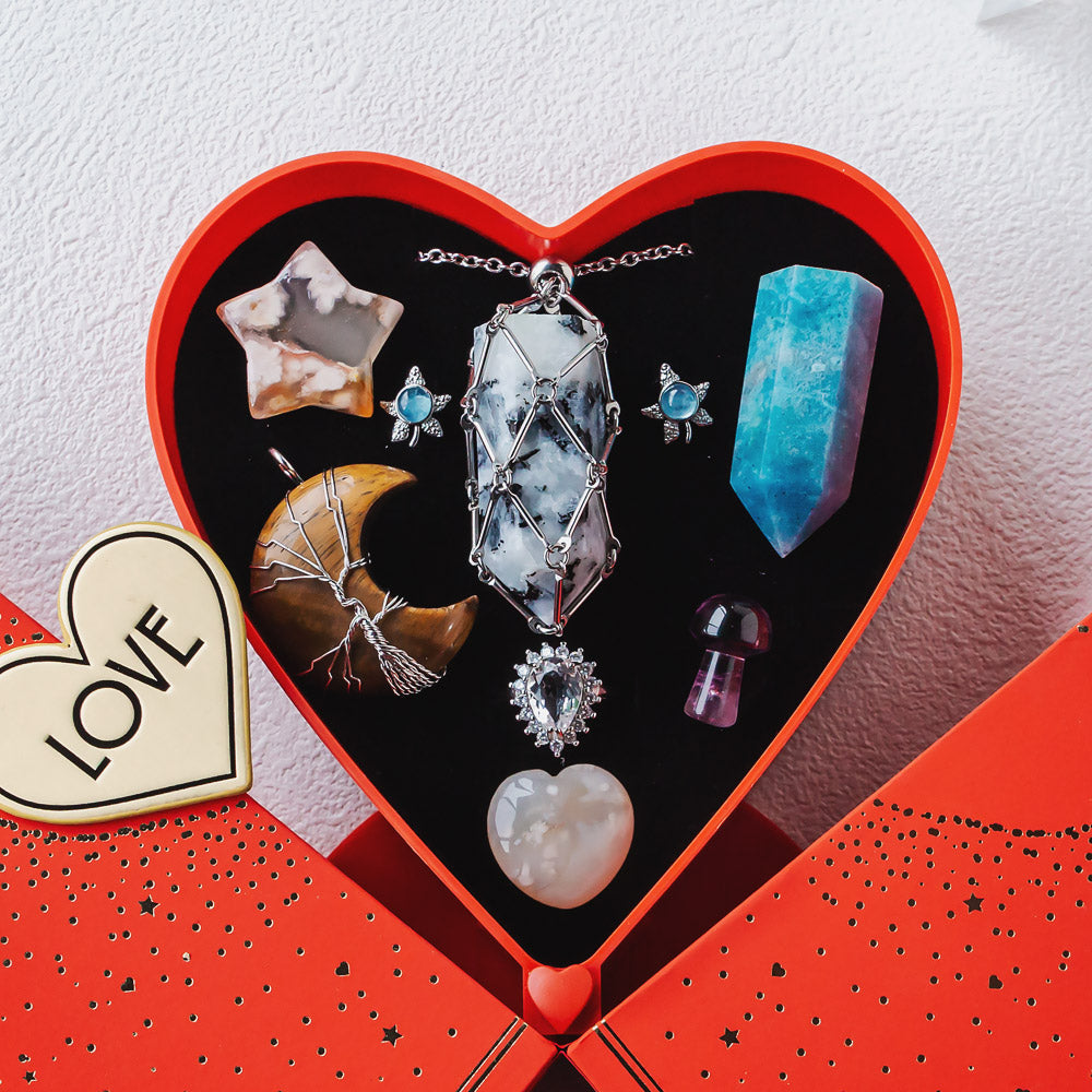 Reikistal Mother's Day New Heart-shaped Natural Crystal Gift Box Set