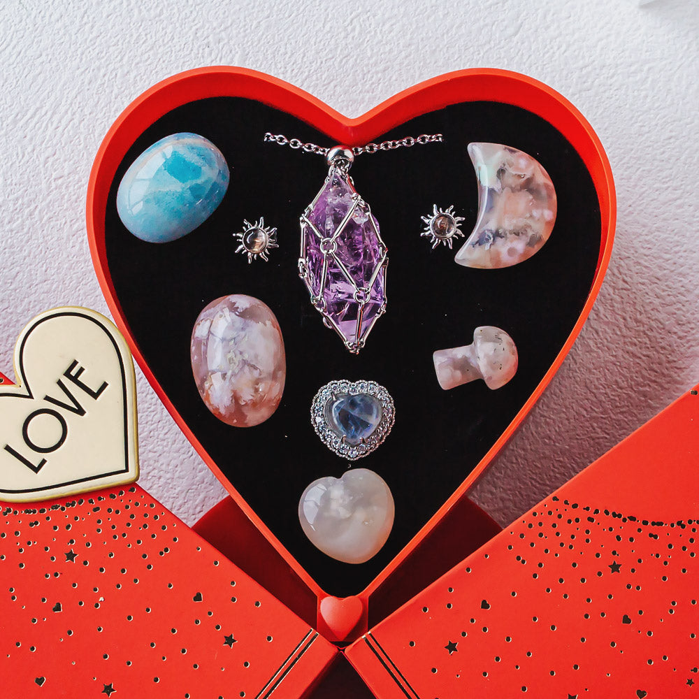 Reikistal Mother's Day New Heart-shaped Natural Crystal Gift Box Set