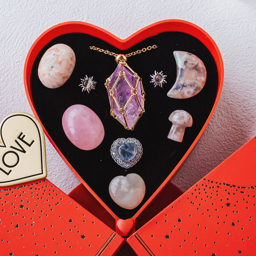 Reikistal Mother's Day New Heart-shaped Natural Crystal Gift Box Set