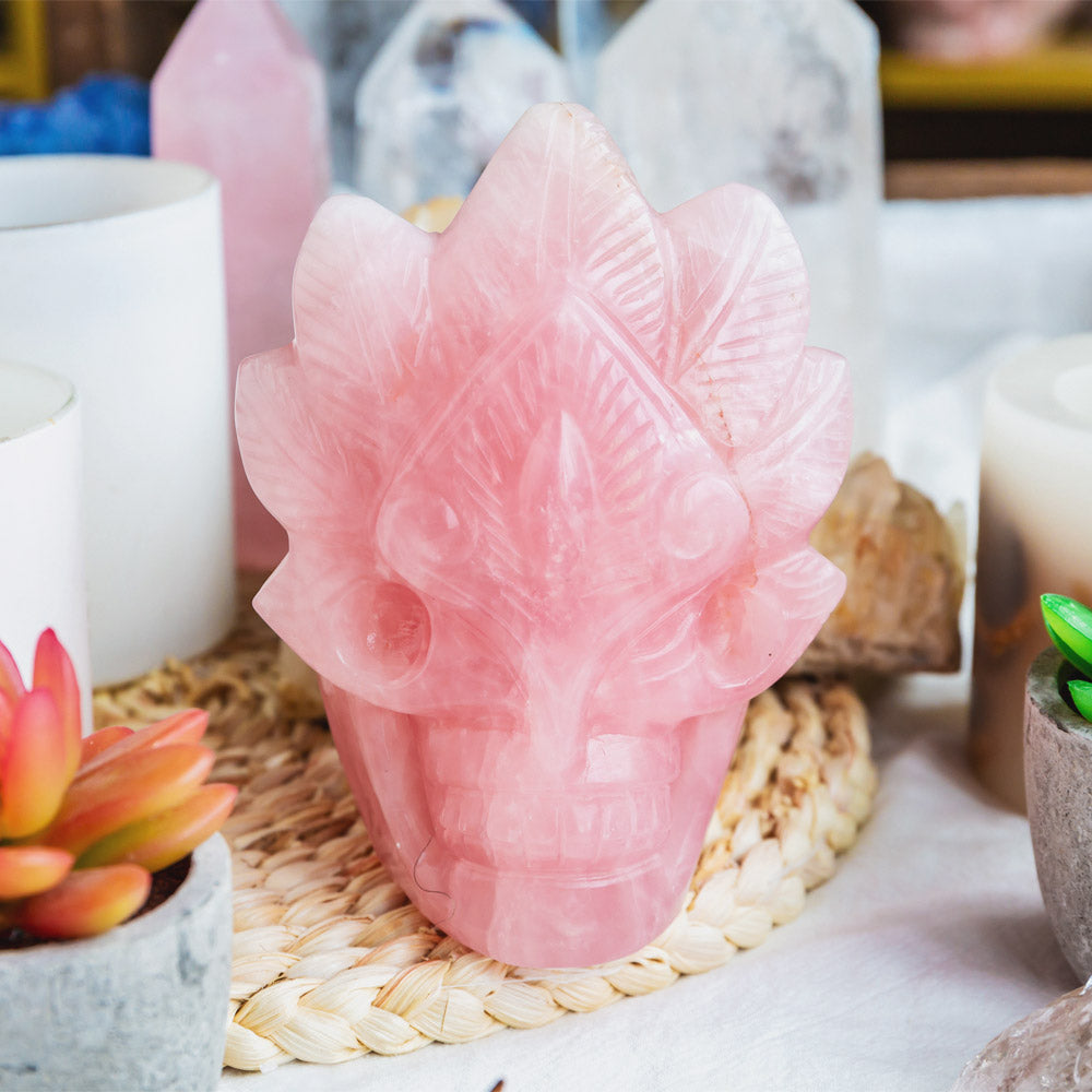 Reikistal Rose Quartz Mask Skull