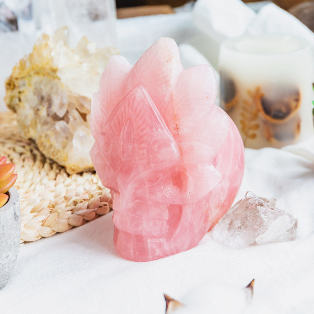 Reikistal Rose Quartz Mask Skull