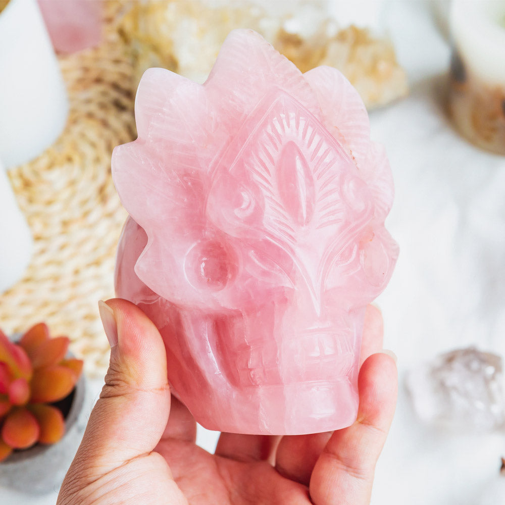 Reikistal Rose Quartz Mask Skull