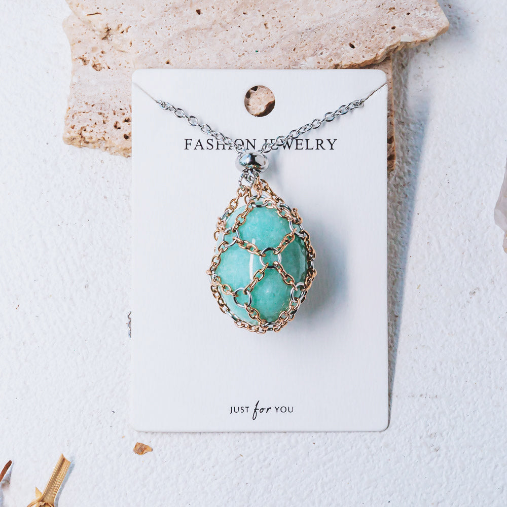 【Rose Golden O Mesh】Natural Crystal Adjustable Necklace【Point/Tumbled】