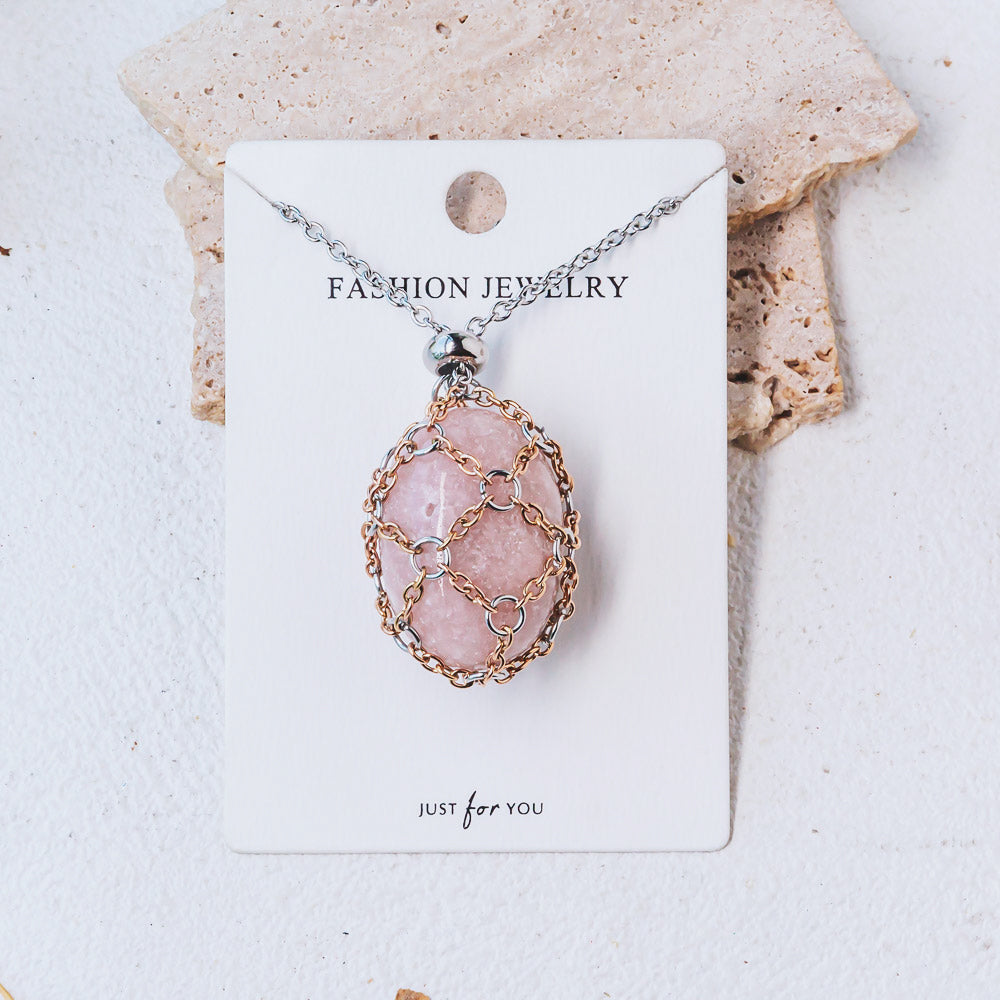 【Rose Golden O Mesh】Natural Crystal Adjustable Necklace【Point/Tumbled】