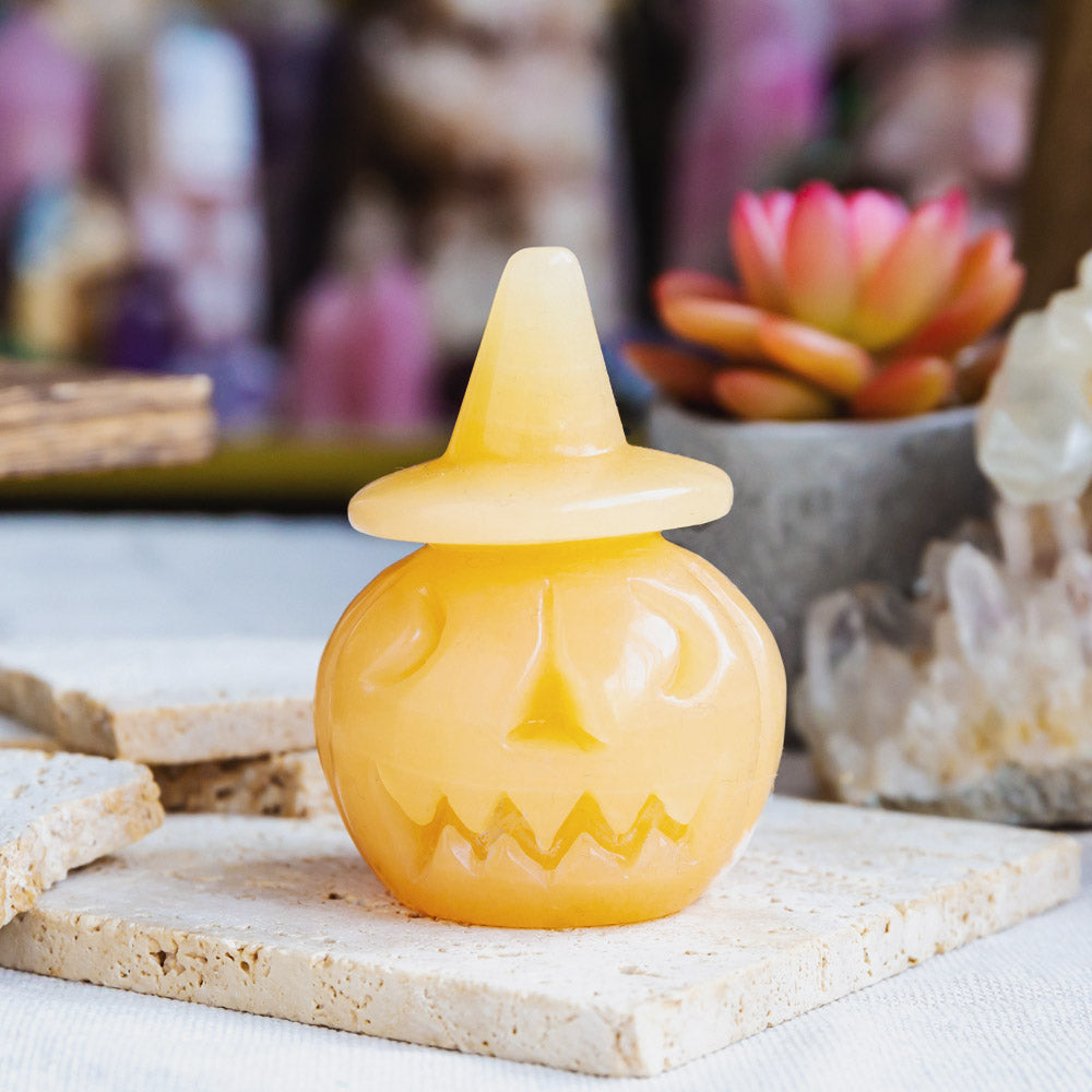 Reikistal Orange Calcite Wizard Hat Pumpkin
