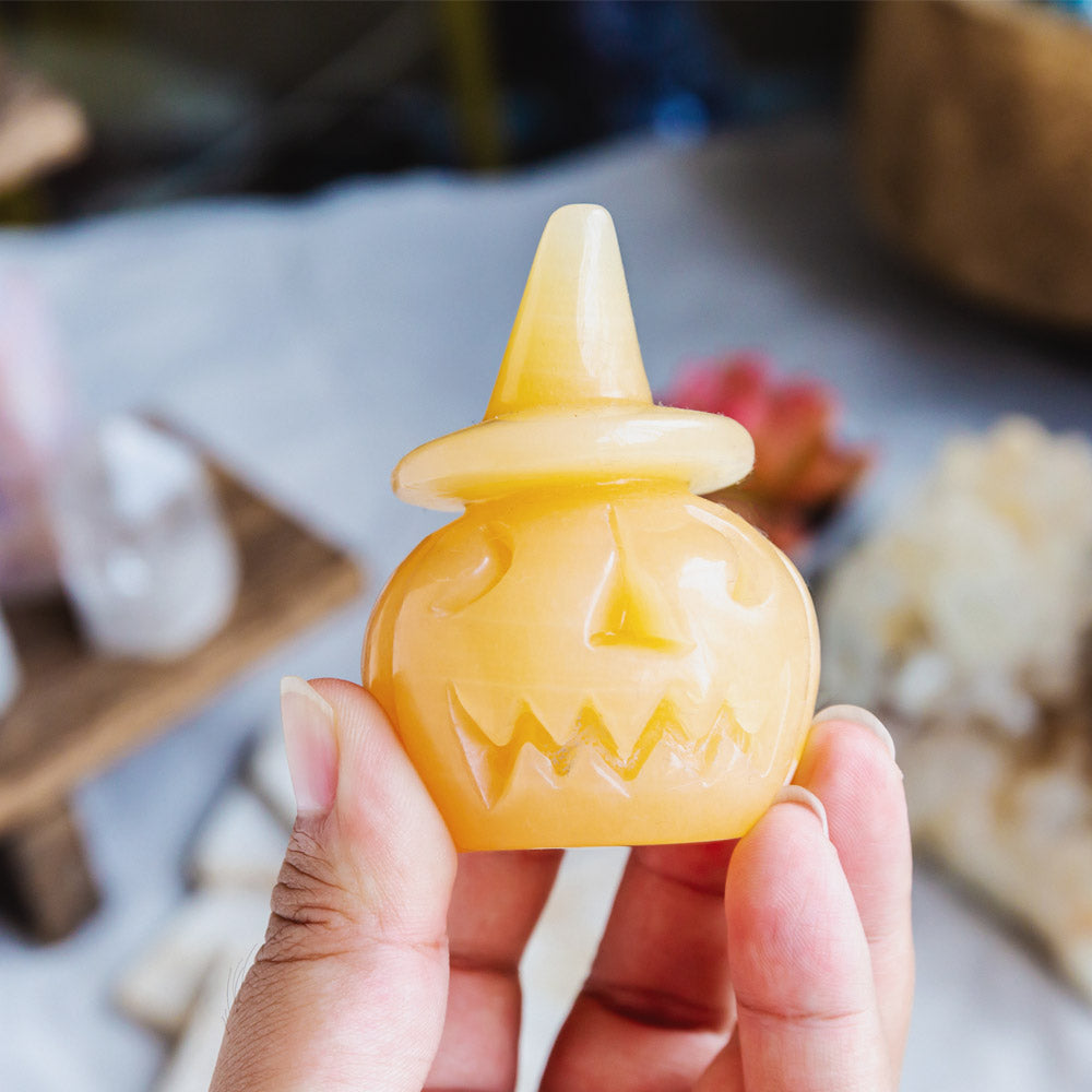 Reikistal Orange Calcite Wizard Hat Pumpkin