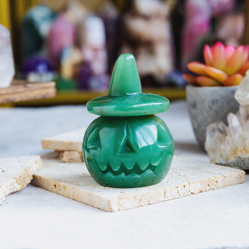 Reikistal Green Aventurine Wizard Hat Pumpkin