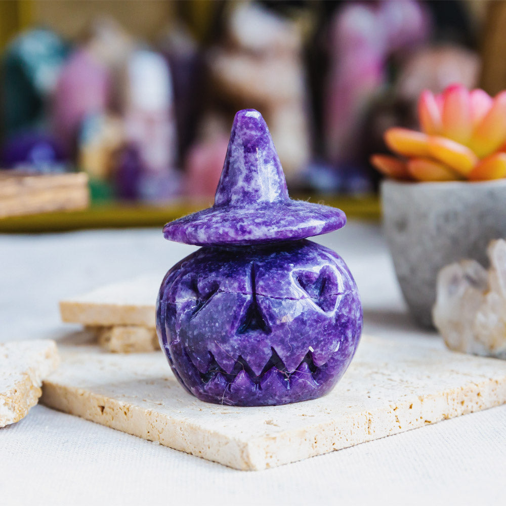 Reikistal Lepidolite Wizard Hat Pumpkin