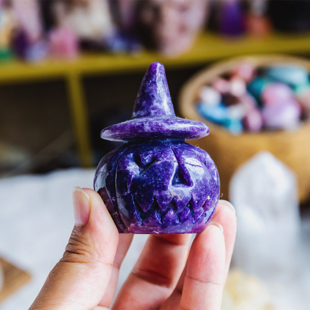 Reikistal Lepidolite Wizard Hat Pumpkin