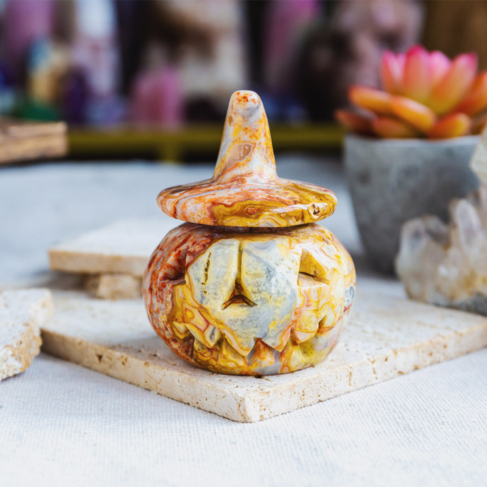 Reikistal Crazy Lace Agate Wizard Hat Pumpkin