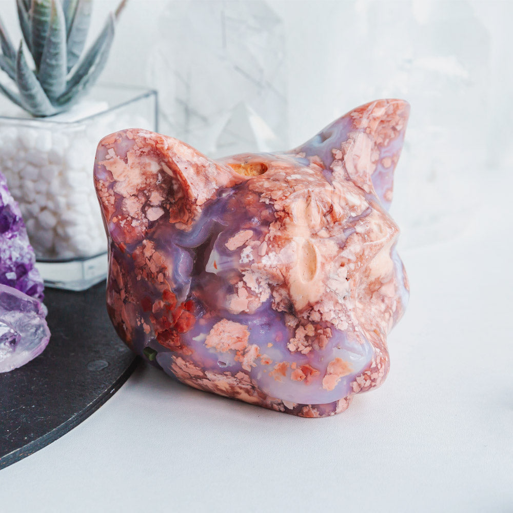 Reikistal Pink Agate Cat Head