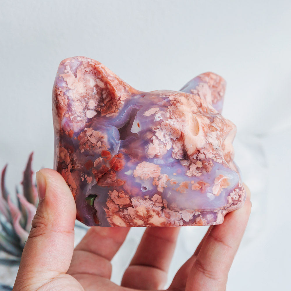 Reikistal Pink Agate Cat Head